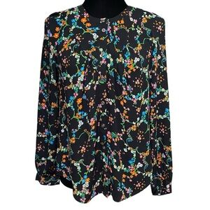 Maeve Anthropologie Avignon Floral Button Down Blouse XS Boho Retro Black Top